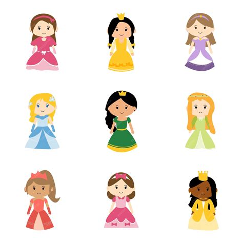 Premium Vector Cute Princess Clipart Element Of Girls Wearing