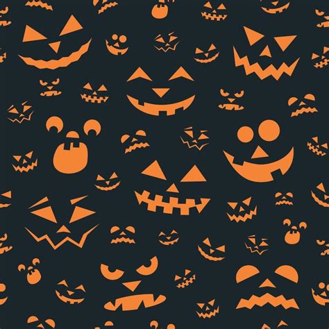 Halloween Seamless Pattern With Orange Scary Faces Vector Art