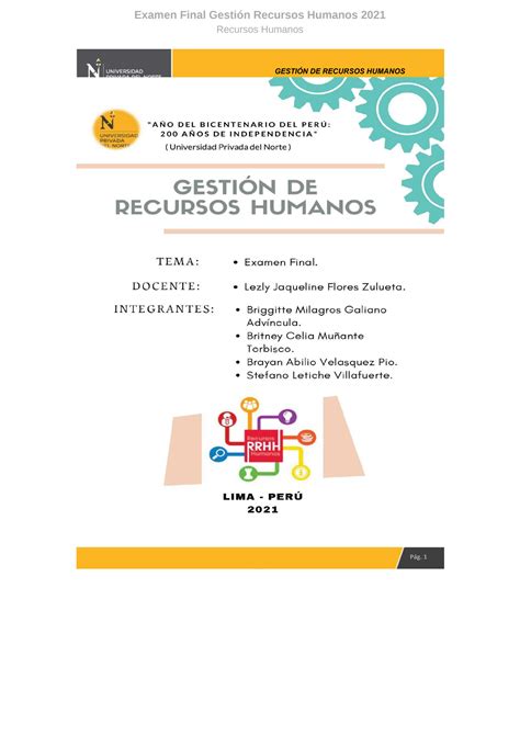 SOLUTION Examen Final Gestion Recursos Humanos 2021 Compress Studypool