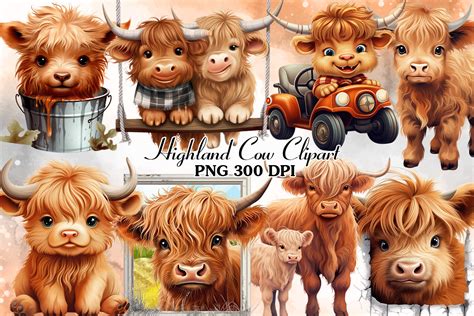 Cute Highland Cow Sublimation Clipart Graphic By Cat Lady Creative