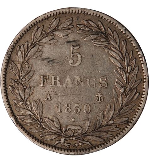 LOUIS PHILIPPE 5 FRANCS ARGENT 1830 A PARIS Sans Le 1 Tr En Creux