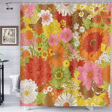 Aoselan Extra Long Shower Curtain 72x84 Inch Length Orange Yellow Pink