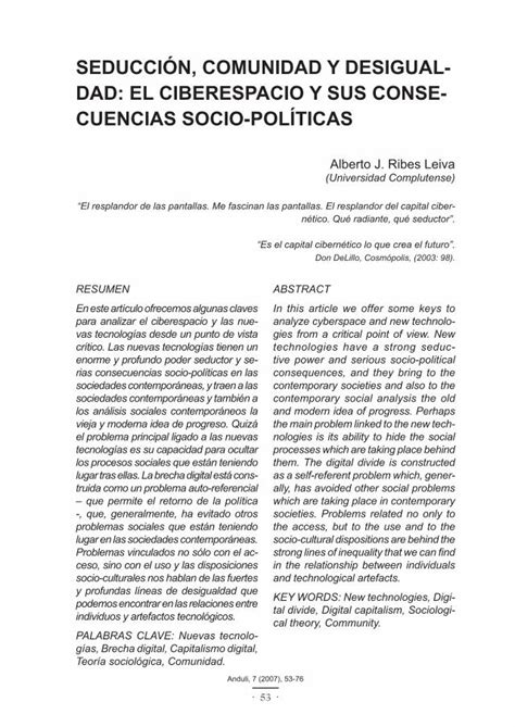 Pdf Seducci N Comunidad Y Desigual Dad El Ciberespacio Y