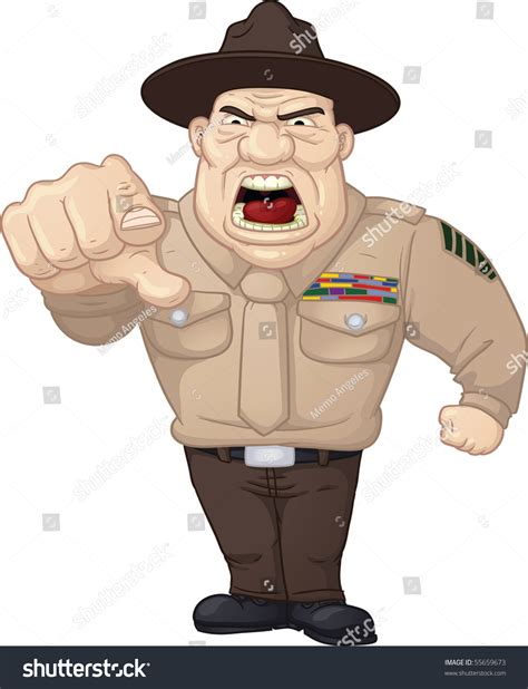 Angry Cartoon Drill Sergeant Vector Illustration With Simple Gradients