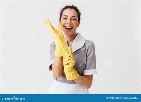 Portrait Of A Cheerful Young Housemaid Stock Photo Image Of Home