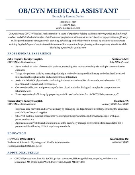 Obgyn Medical Assistant Resume Example And Free Template