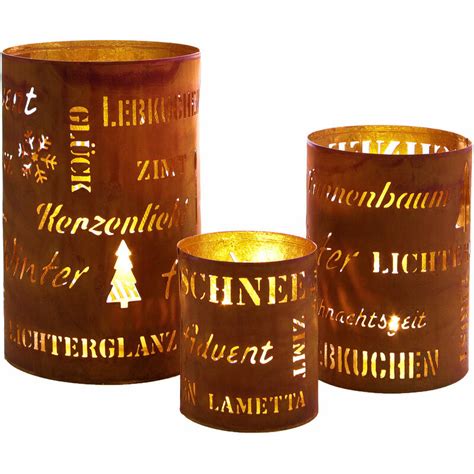 Metall Weihnachts Windlicht Rund Rost Optik Er Set Spr Che Winter