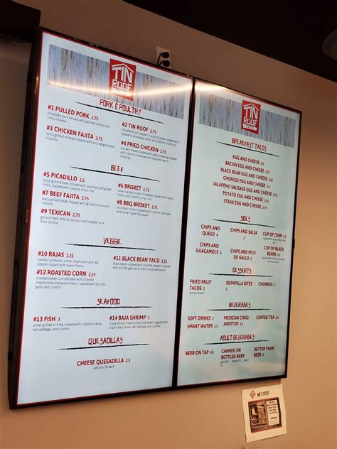 Menu at Tin Roof Tacos restaurant, Nampa