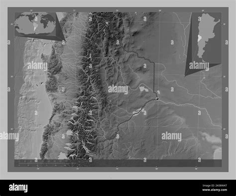 Neuquen Province Of Argentina Grayscale Elevation Map With Lakes And