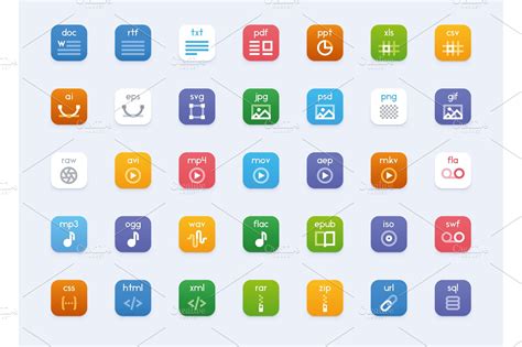 Vector file types icon set | Custom-Designed Graphic Objects ~ Creative ...