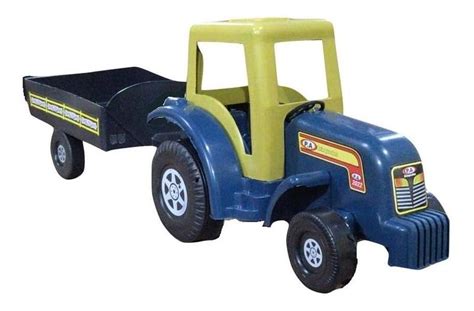 Trator Carretinha Brinquedo Infantil Carrinho 41 Cm Azul E Amarelo