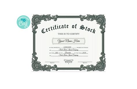 EDITABLE Certificate of Stock Template, Printable Green & White Stock ...