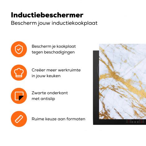 Inductiebeschermer Marmer Goud Wit Luxe Marmerlook Glitter