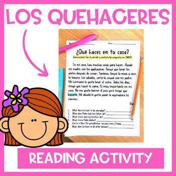 Los Quehaceres Household Chores Reading Comprehension Activity