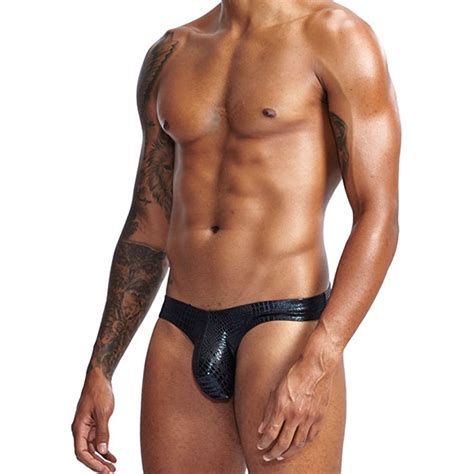 Moda Homens Roupa Ntima Bulge Pouch Briefs Snake Impresso Couro Falso