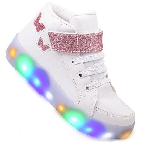 Tenis Feminino De Led Botinha Borboleta Glitter Calce Facil Compre