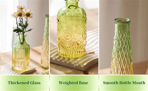 Colored Small Glass Vases For Centerpieces Hewory 5pcs Green Yellow Bud Vase In