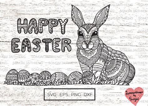 Happy Easter Svg Zentangle Rabbit Svg Rabbit Svg Mandala Etsy