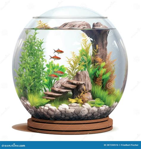 A Fish Bowl Filled With Water And Plants Circular Water Tank Stock