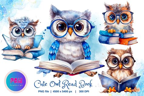 Cute Owl Read Book Sublimation Clipart Graphic By Paw Design Creative