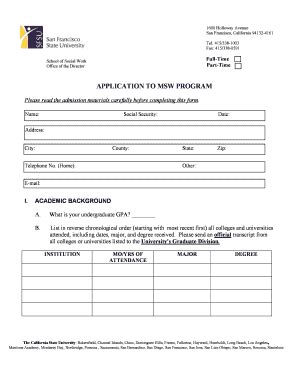 Fillable Online Sfsu Sfsu Msw Form Fax Email Print PdfFiller