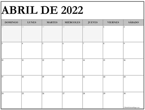 Calendario Abril Para Imprimir