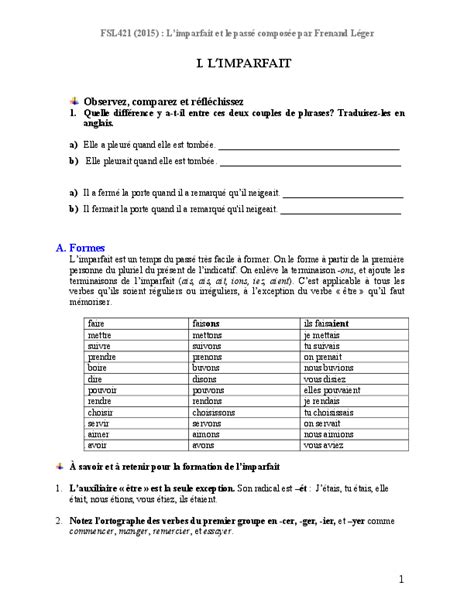 Pdf Imparfait Et PassÉ ComposÉ Exercices CorrigÉs Et ExpliquÉs