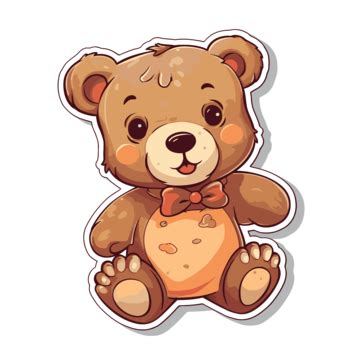 Cute Brown Teddy Bear Sticker On White Background Clipart Vector