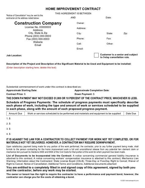 Word And Pdf Home Improvement Contract Forms