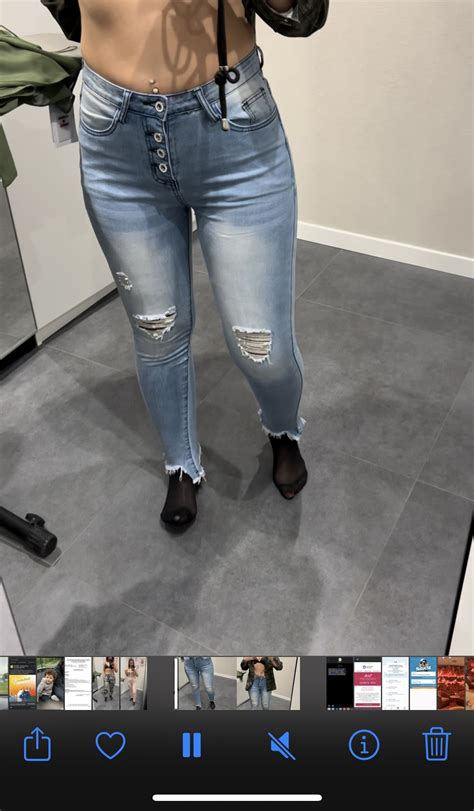 Buttoned Pocket Design Ripped Cutout Denim Pants