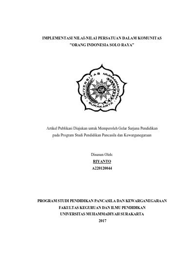 Implementasi Nilai Nilai Persatuan Dalam Komunitas Orang Indonesia Solo