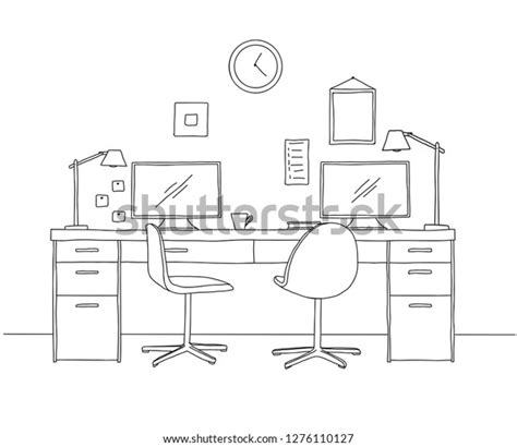 Sketch Room Office Chair Desk Various Stock Vector Royalty Free