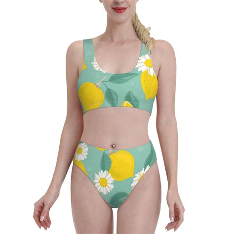 Haiem Lemons Chamomile Flowers And Leaves Women S Bikini Set Two Piece