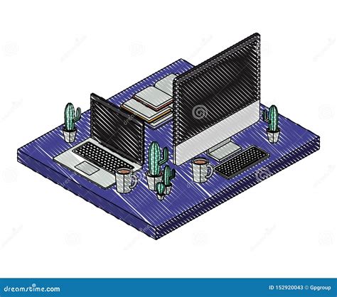 Iconos Isom tricos De La Escena Del Lugar De Trabajo Ilustración del