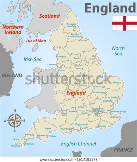 Vector Map England Named Districts Icons 스톡 벡터로열티 프리 1617185599