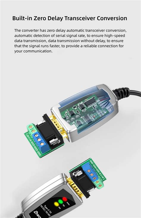 Dtech Db9 Serial Port Converter Adapter Communication Cable 05m Type C Usb A To Rs422 Rs485