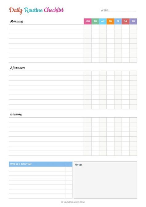 Free Printable A4 Daily Routine Checklist Template Daily Routine