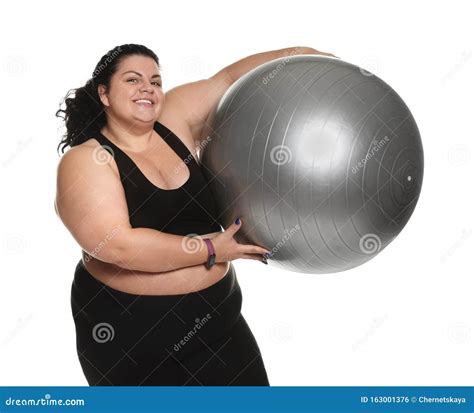 Overweight Woman With Fit Ball Stock Photo Image Of Active Life