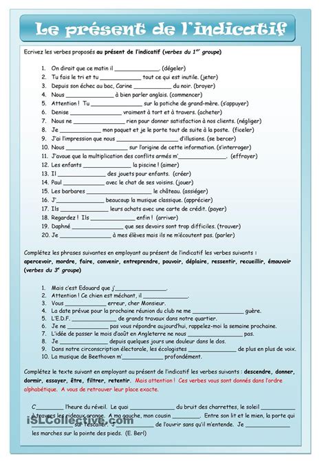 Present De L Indicatif Exercices Conjugaison Comment Apprendre L