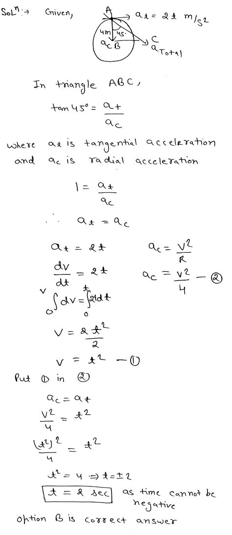 In A Circular Motion Of A Particle The Tangential Acceleration Of The Particle Is Given By At