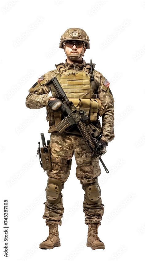 Full Length Studio Shoot Of Marine Infantry Commando Soldier In Full