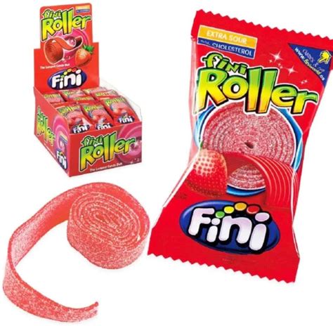 Fini Roller Strawberry Extra Sour Strips Gummy Candys 20g Sold Per