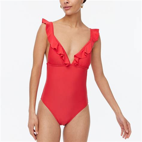 Factory Ruffle Shoulder V Neck One Piece Swimsuit For Women