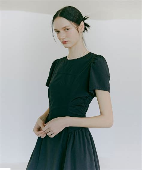 MUSINSA ETMON Side Shirring Dress Black