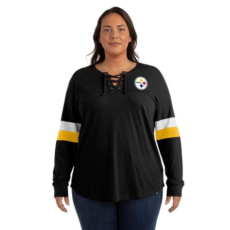 Pittsburgh Steelers Women S Plus New Era Lace Up Spirit Jersey Long Sleeve T Shirt