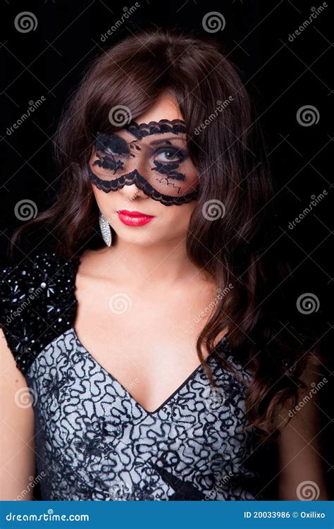 Attractive Brunette Woman With Lacy Mask Stock Photo Image Of Attractive Black