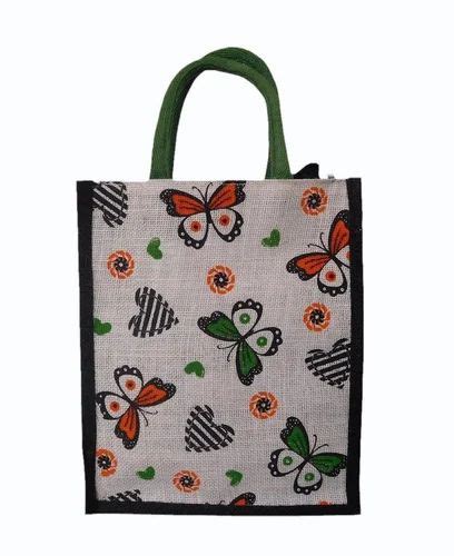 Printed Handled Fancy Jute Gift Bags Capacity 2 Kg Size Dimension