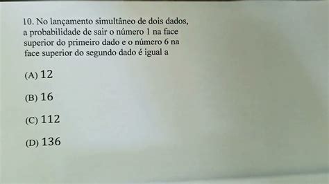 No Lan Amento Simult Neo De Dois Dados A Probabilidade De Sair O