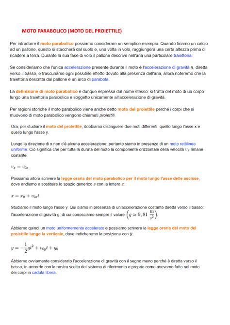 MOTO Parabolico Scienze Biologiche MOTO PARABOLICO MOTO DEL