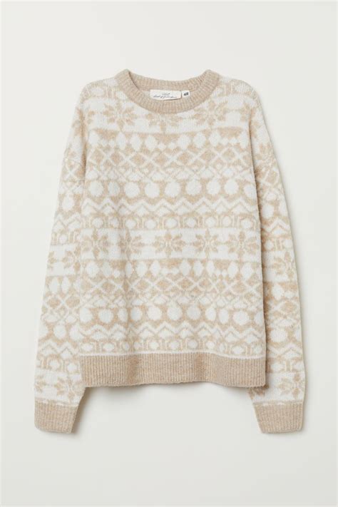 Jacquard Knit Sweater Light Beige Ladies Handm Us